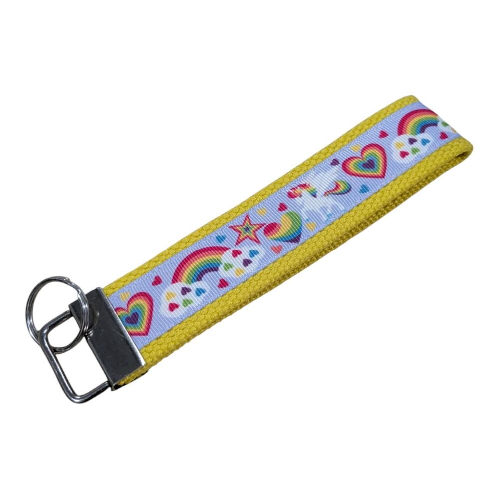 Rainbows Unicorns Keychain Wristlet Handmade‎ Key Ring FOB Accessory Heart Cloud